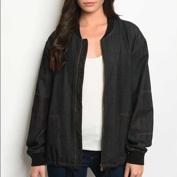 black denim bomber jacket